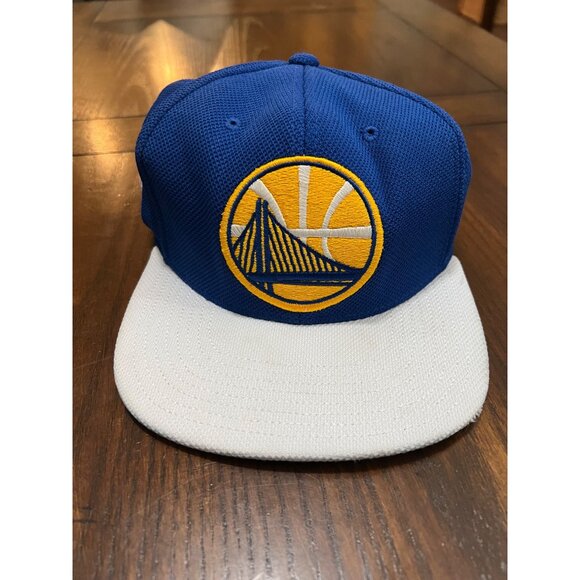 Adidas Golden State Warriors Flat Brim Blue Snapback Hat Cap NBA One Size Flat - Picture 2 of 7